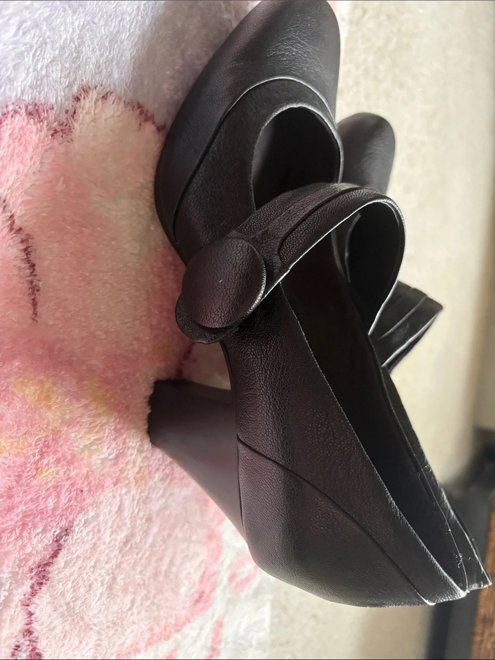 Clarks Black Leather Mary Jane Heels with Buckle Strap